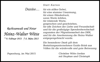 Traueranzeige von Heinz-Walter Witte von Neue Osnabrücker Zeitung GmbH & Co. KG