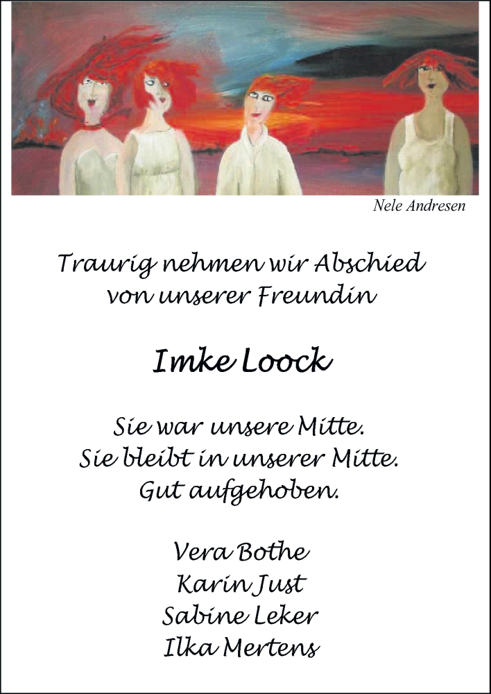  Traueranzeige für Imke Loock vom 05.05.2015 aus Neue Osnabrücker Zeitung GmbH & Co. KG