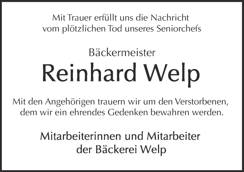  Traueranzeige für Reinhard Welp vom 04.05.2015 aus Neue Osnabrücker Zeitung GmbH & Co. KG