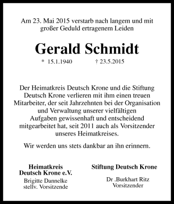 Traueranzeige von Gerald Schmidt von Neue Osnabrücker Zeitung GmbH & Co. KG