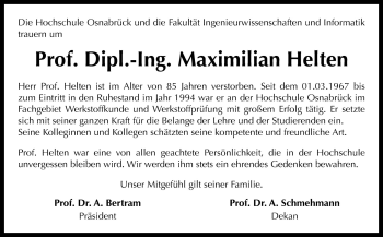 Traueranzeige von Maximilian Helten von Neue Osnabrücker Zeitung GmbH & Co. KG