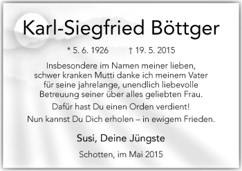 Traueranzeige von Karl-Siegfried Böttger von Neue Osnabrücker Zeitung GmbH & Co. KG