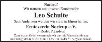 Traueranzeige von Leo Schulte von Neue Osnabrücker Zeitung GmbH & Co. KG