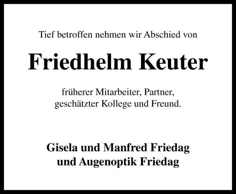  Traueranzeige für Friedhelm Keuter vom 12.06.2015 aus Neue Osnabrücker Zeitung GmbH & Co. KG
