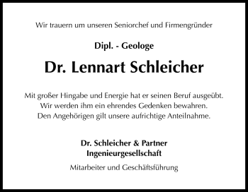Traueranzeige von Lennart Schleicher von Neue Osnabrücker Zeitung GmbH & Co. KG