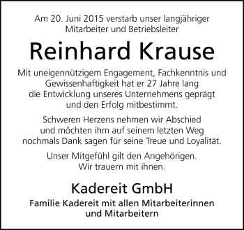 Traueranzeige von Reinhard Krause von Neue Osnabrücker Zeitung GmbH & Co. KG