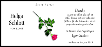 Traueranzeige von Helga Schlott von Neue Osnabrücker Zeitung GmbH & Co. KG