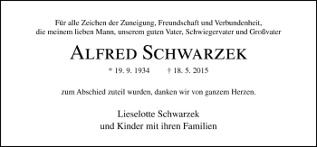 Traueranzeige von Alfred Schwarzek von Neue Osnabrücker Zeitung GmbH & Co. KG