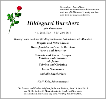 Traueranzeige von Hildegard Burchert von Neue Osnabrücker Zeitung GmbH & Co. KG