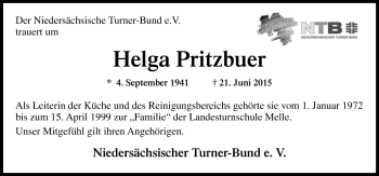 Traueranzeige von Helga Pritzbuer von Neue Osnabrücker Zeitung GmbH & Co. KG