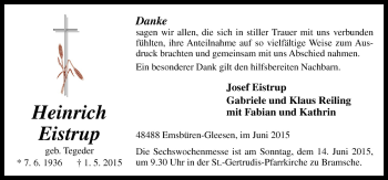 Traueranzeige von Heinrich Eistrup von Neue Osnabrücker Zeitung GmbH & Co. KG