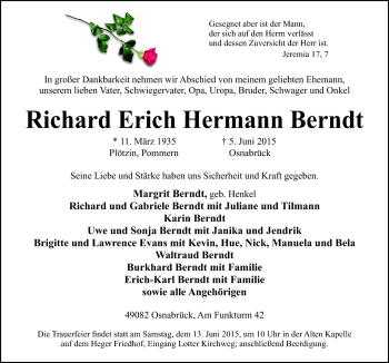 Traueranzeige von Richard Erich Hermann Berndt von Neue Osnabrücker Zeitung GmbH & Co. KG
