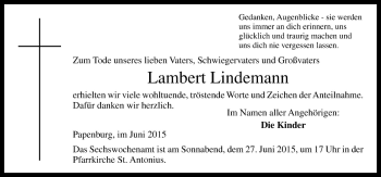 Traueranzeige von Lambert Lindemann von Neue Osnabrücker Zeitung GmbH & Co. KG