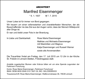 Traueranzeige von Manfred Eisenmenger von Neue Osnabrücker Zeitung GmbH & Co. KG