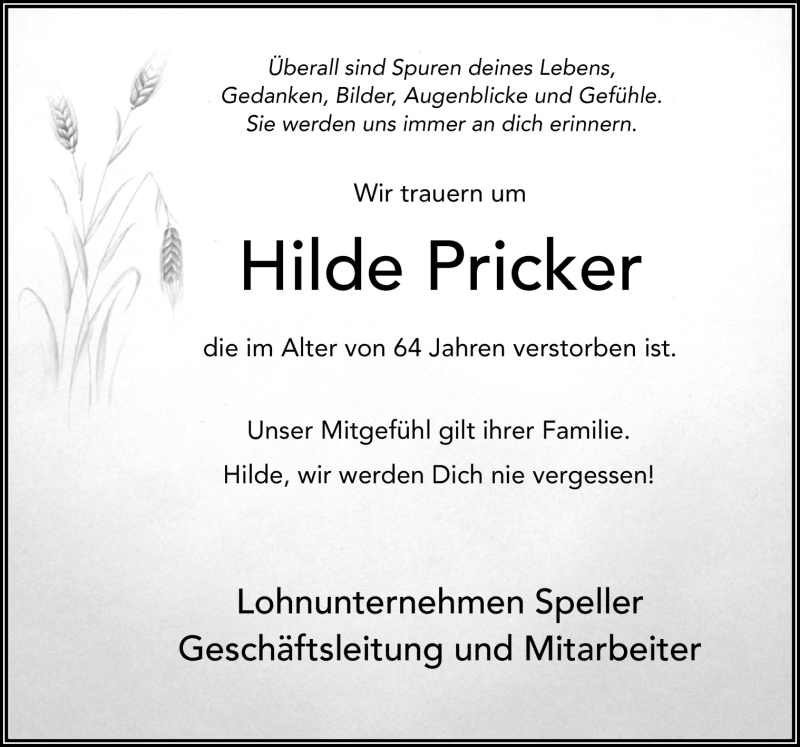  Traueranzeige für Hilde Pricker vom 10.07.2015 aus Neue Osnabrücker Zeitung GmbH & Co. KG