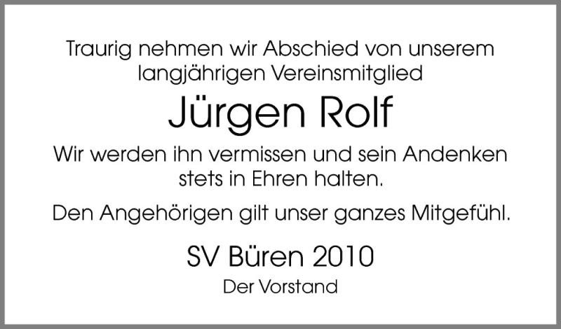  Traueranzeige für Jürgen Rolf vom 09.07.2015 aus Neue Osnabrücker Zeitung GmbH & Co. KG