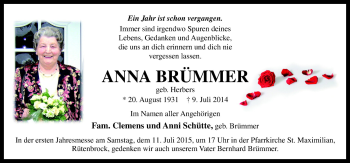 Traueranzeige von Anna Brümmer von Neue Osnabrücker Zeitung GmbH & Co. KG