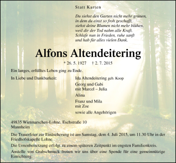 Traueranzeige von Alfons Altendietering von Neue Osnabrücker Zeitung GmbH & Co. KG