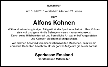 Traueranzeige von Alfons Kohnen von Neue Osnabrücker Zeitung GmbH & Co. KG