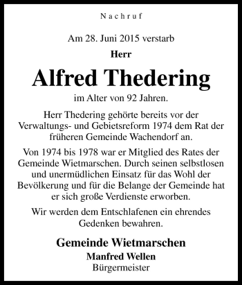 Traueranzeige von Alfred Thedering von Neue Osnabrücker Zeitung GmbH & Co. KG