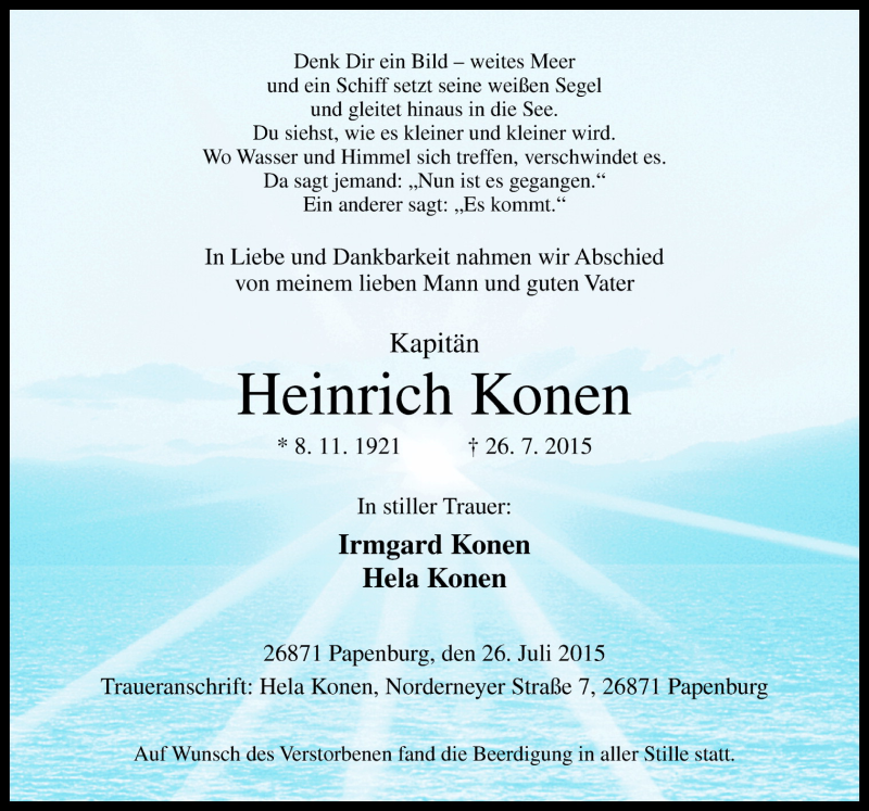  Traueranzeige für Heinrich Konen vom 30.07.2015 aus Neue Osnabrücker Zeitung GmbH & Co. KG