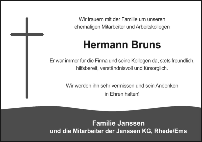  Traueranzeige für Hermann Bruns vom 15.07.2015 aus Neue Osnabrücker Zeitung GmbH & Co. KG