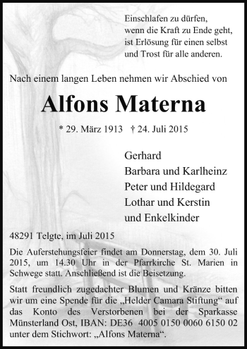 Traueranzeige von Alfons Materna von Neue Osnabrücker Zeitung GmbH & Co. KG