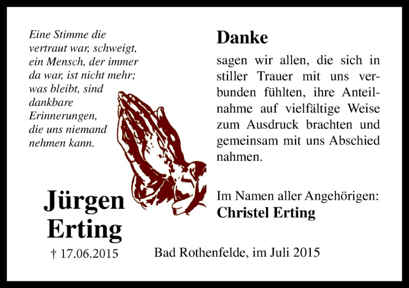  Traueranzeige für Christel Erting vom 18.07.2015 aus Neue Osnabrücker Zeitung GmbH & Co. KG