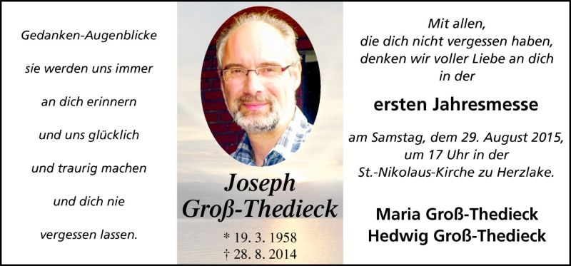  Traueranzeige für Maria Groß-Thedieck vom 26.08.2015 aus Neue Osnabrücker Zeitung GmbH & Co. KG