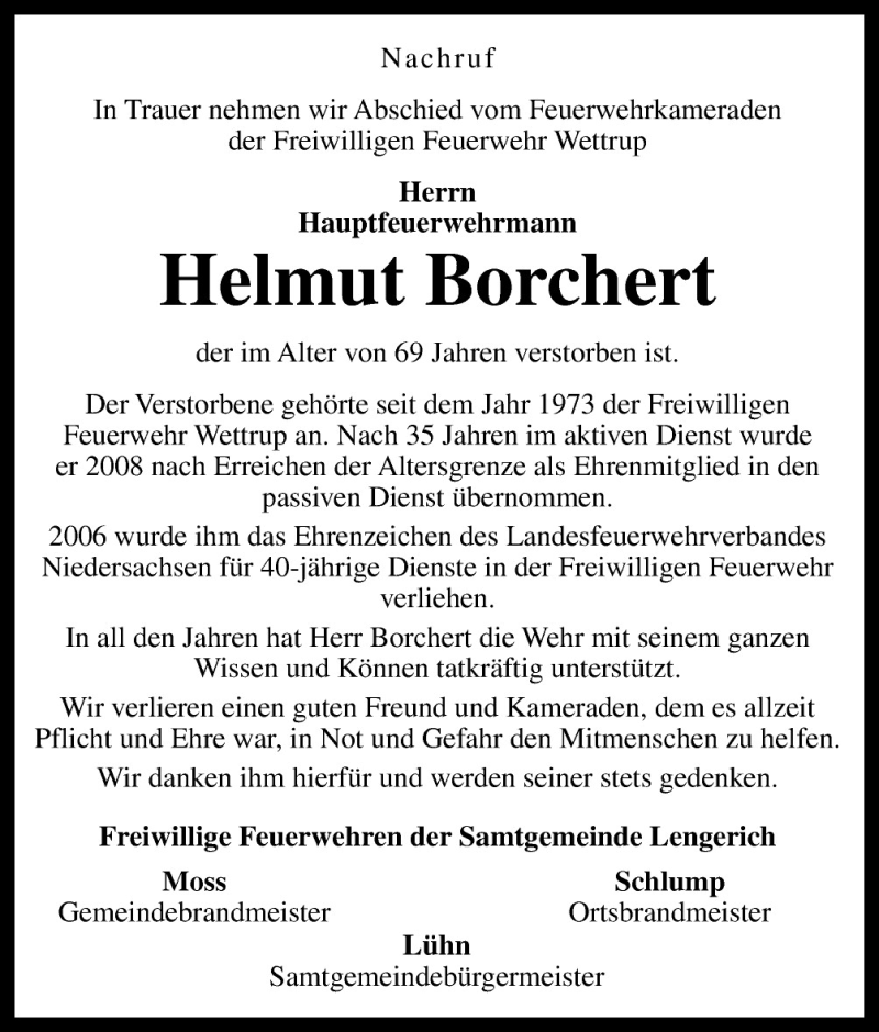  Traueranzeige für Helmut Borchert vom 24.08.2015 aus Neue Osnabrücker Zeitung GmbH & Co. KG
