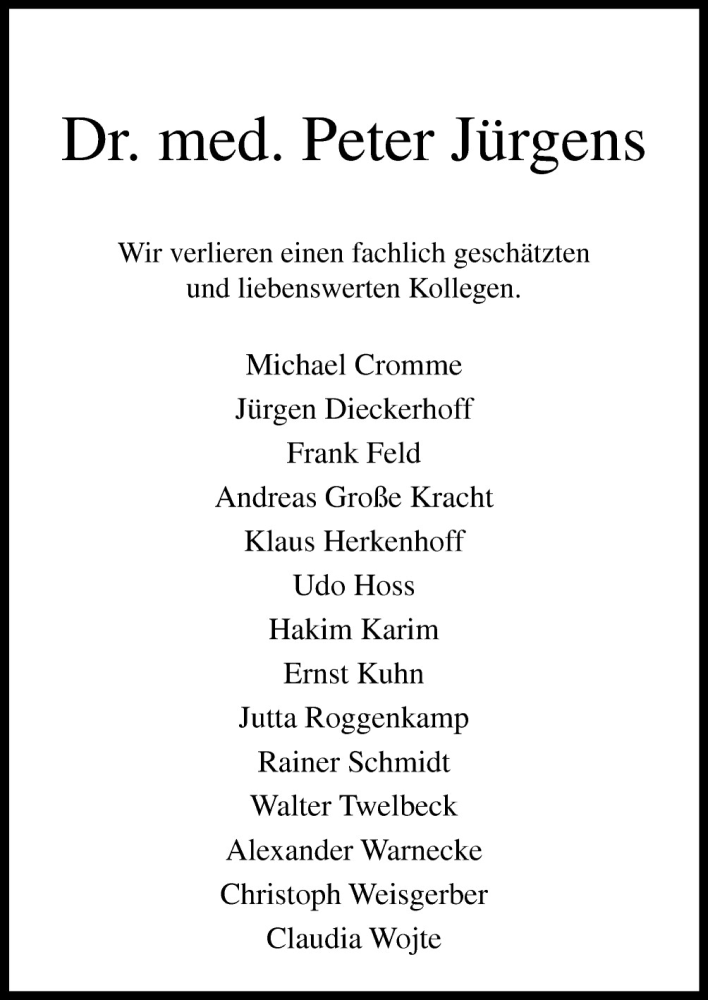  Traueranzeige für Peter Jürgens vom 19.08.2015 aus Neue Osnabrücker Zeitung GmbH & Co. KG