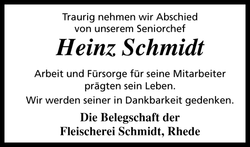  Traueranzeige für Heinz Schmidt vom 11.08.2015 aus Neue Osnabrücker Zeitung GmbH & Co. KG