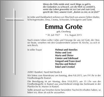 Traueranzeige von Emma Grote von Neue Osnabrücker Zeitung GmbH & Co. KG