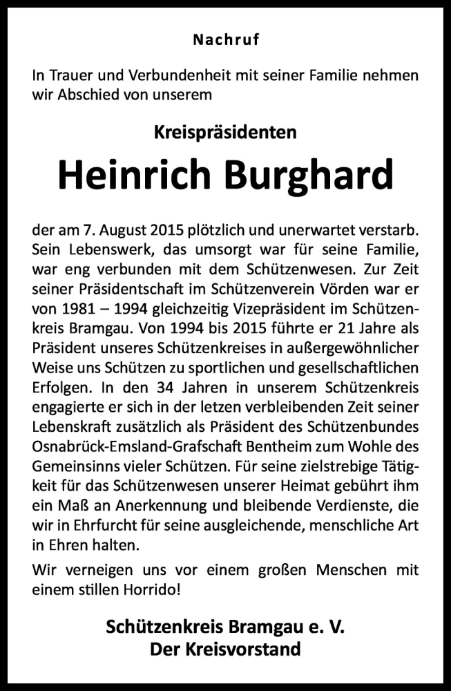  Traueranzeige für Heinrich Burghard vom 15.08.2015 aus Neue Osnabrücker Zeitung GmbH & Co. KG