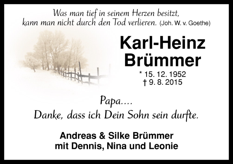  Traueranzeige für Karl-Heinz Brümmer vom 18.08.2015 aus Neue Osnabrücker Zeitung GmbH & Co. KG