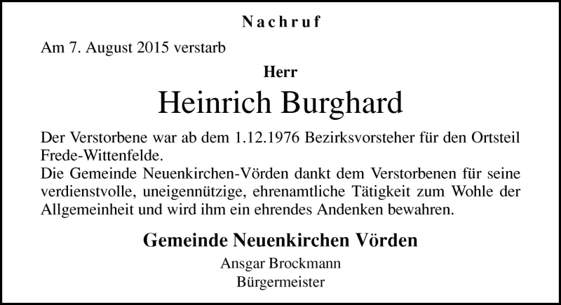  Traueranzeige für Heinrich Burghard vom 13.08.2015 aus Neue Osnabrücker Zeitung GmbH & Co. KG