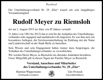 Traueranzeige von Rudolf Meyer zu Riemsloh von Neue Osnabrücker Zeitung GmbH & Co. KG