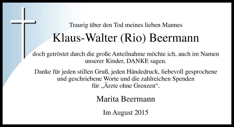  Traueranzeige für Klaus-Walter Beermann vom 29.08.2015 aus Neue Osnabrücker Zeitung GmbH & Co. KG