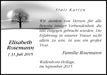 Traueranzeige von Elisabeth Rosemann von Neue Osnabrücker Zeitung GmbH & Co. KG