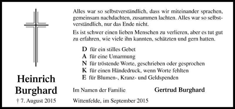  Traueranzeige für Heinrich Burghard vom 26.09.2015 aus Neue Osnabrücker Zeitung GmbH & Co. KG