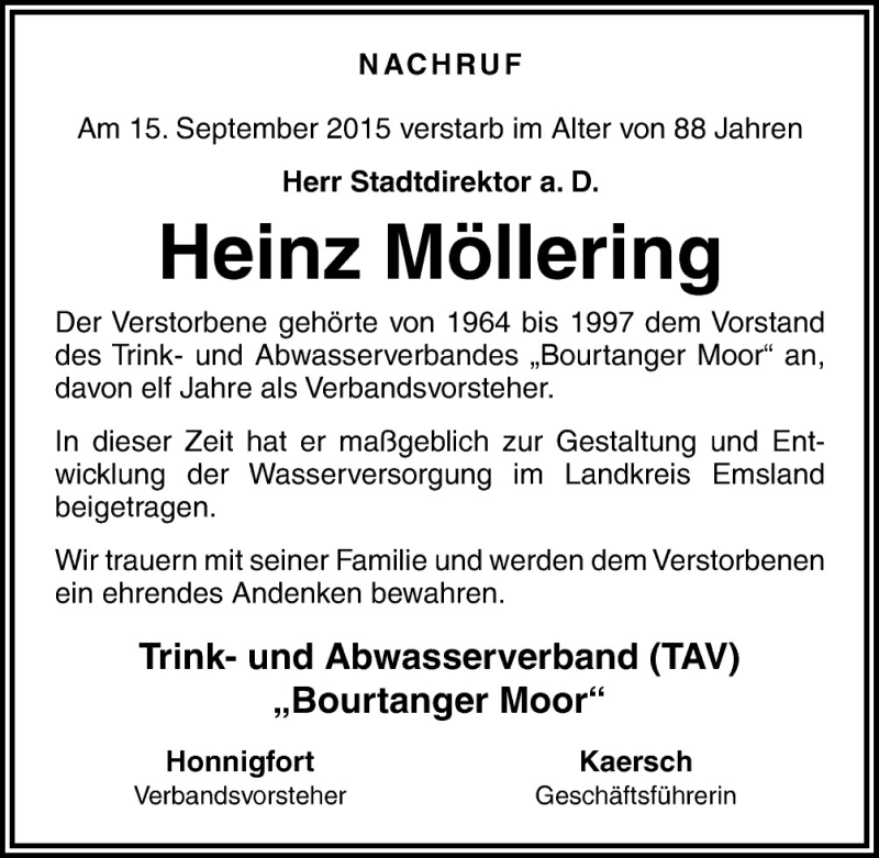  Traueranzeige für Heinz Möllering vom 21.09.2015 aus Neue Osnabrücker Zeitung GmbH & Co. KG