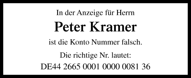  Traueranzeige für Peter Kramer vom 28.09.2015 aus Neue Osnabrücker Zeitung GmbH & Co. KG