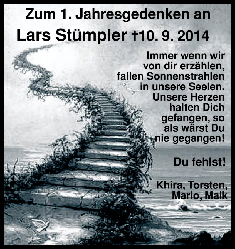  Traueranzeige für Lars Stümpler vom 10.09.2015 aus Neue Osnabrücker Zeitung GmbH & Co. KG