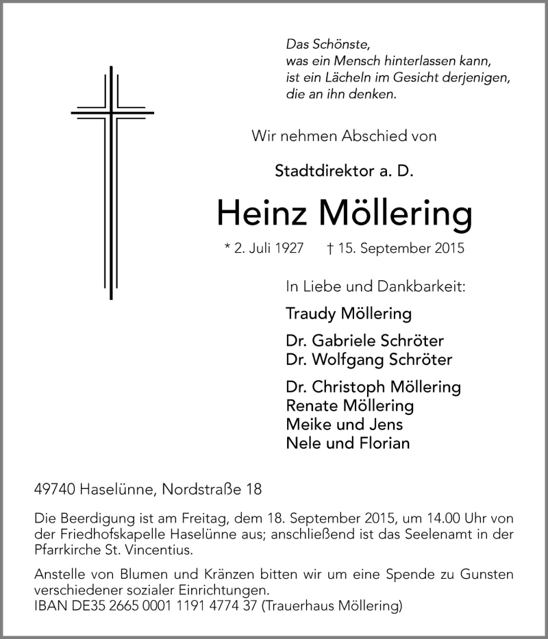  Traueranzeige für Heinz Möllering vom 17.09.2015 aus Neue Osnabrücker Zeitung GmbH & Co. KG
