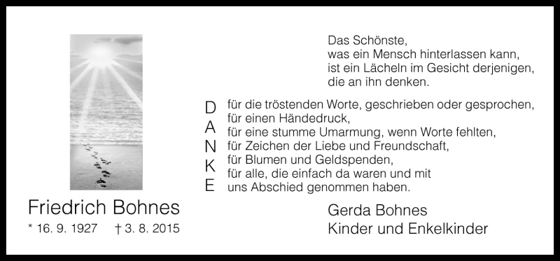  Traueranzeige für Friedrich Bohnes vom 12.09.2015 aus Neue Osnabrücker Zeitung GmbH & Co. KG