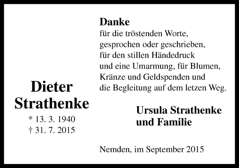  Traueranzeige für Ursula Strathenke vom 12.09.2015 aus Neue Osnabrücker Zeitung GmbH & Co. KG