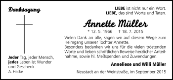 Traueranzeige von Annette Müller von Neue Osnabrücker Zeitung GmbH & Co. KG