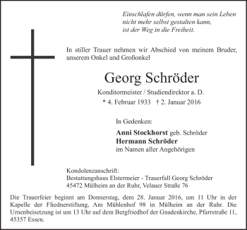Traueranzeige von Georg Schröder von Neue Osnabrücker Zeitung GmbH & Co. KG