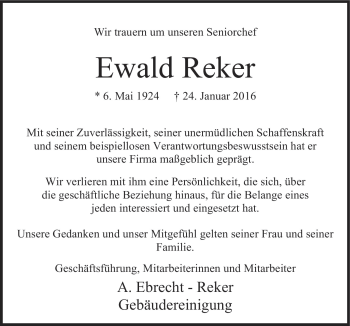 Traueranzeige von Ewald Reker von Neue Osnabrücker Zeitung GmbH & Co. KG