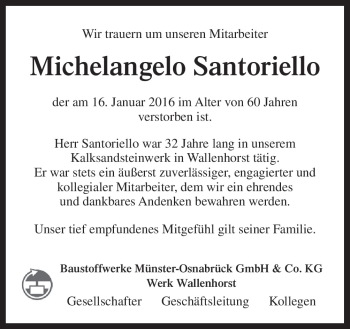 Traueranzeige von Michelangelo  Santoriello von Neue Osnabrücker Zeitung GmbH & Co. KG